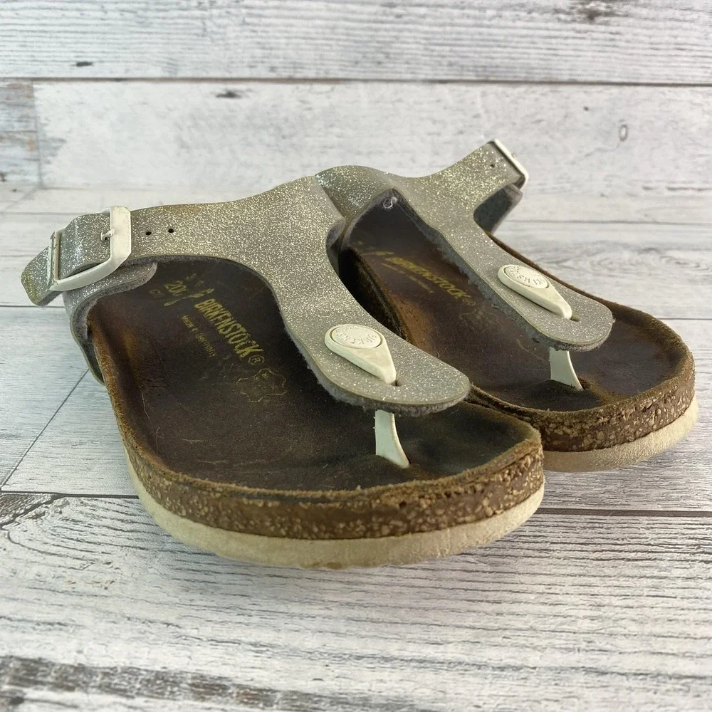Birkenstock Sandals Girls 13 Silver Gizeh Glitter Thong Flip Flop Buckle Strappy